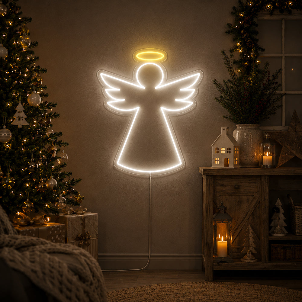 LED-Leuchtreklame „Weihnachtsengel“ – Hergestellt in London. Weihnachts-Leuchtreklamen