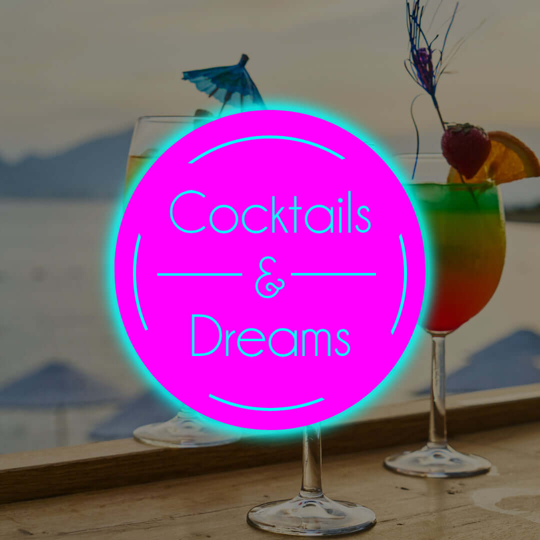 Cocktails & Dreams LED-Leuchtreklame mit Hintergrundbeleuchtung – Planet Neon