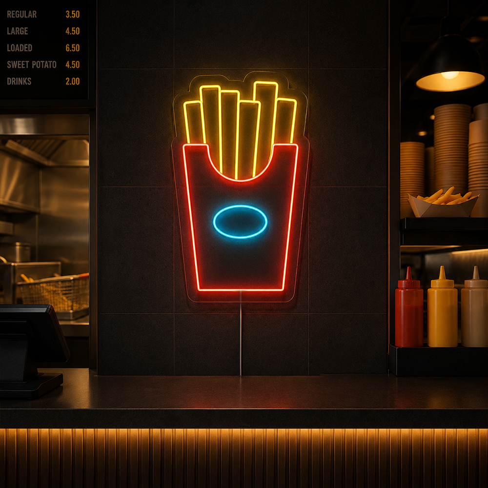Enseignes de néon conduits à des frites - Made à Londres Restaurants Food Signaux