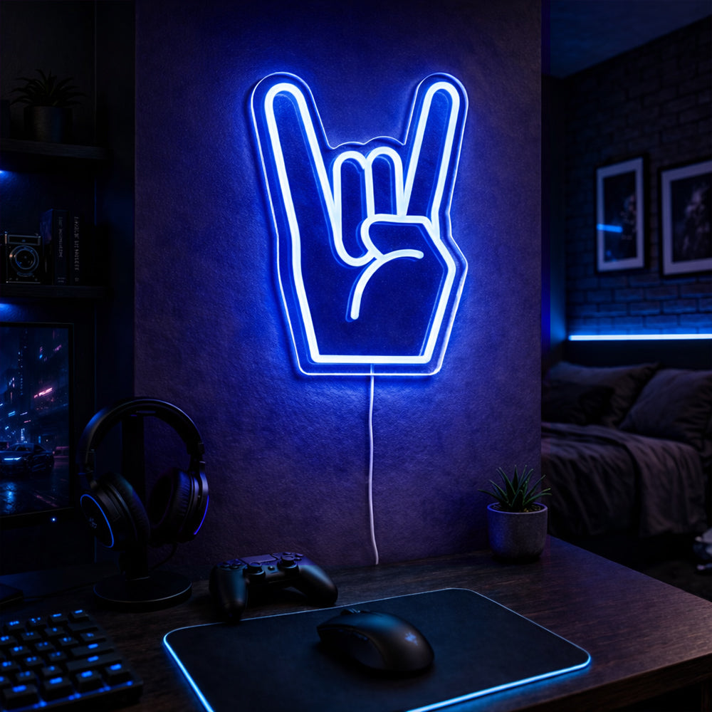 Rockhand -LED -Neonschild - hergestellt in London Emoji Neon Zeichen
