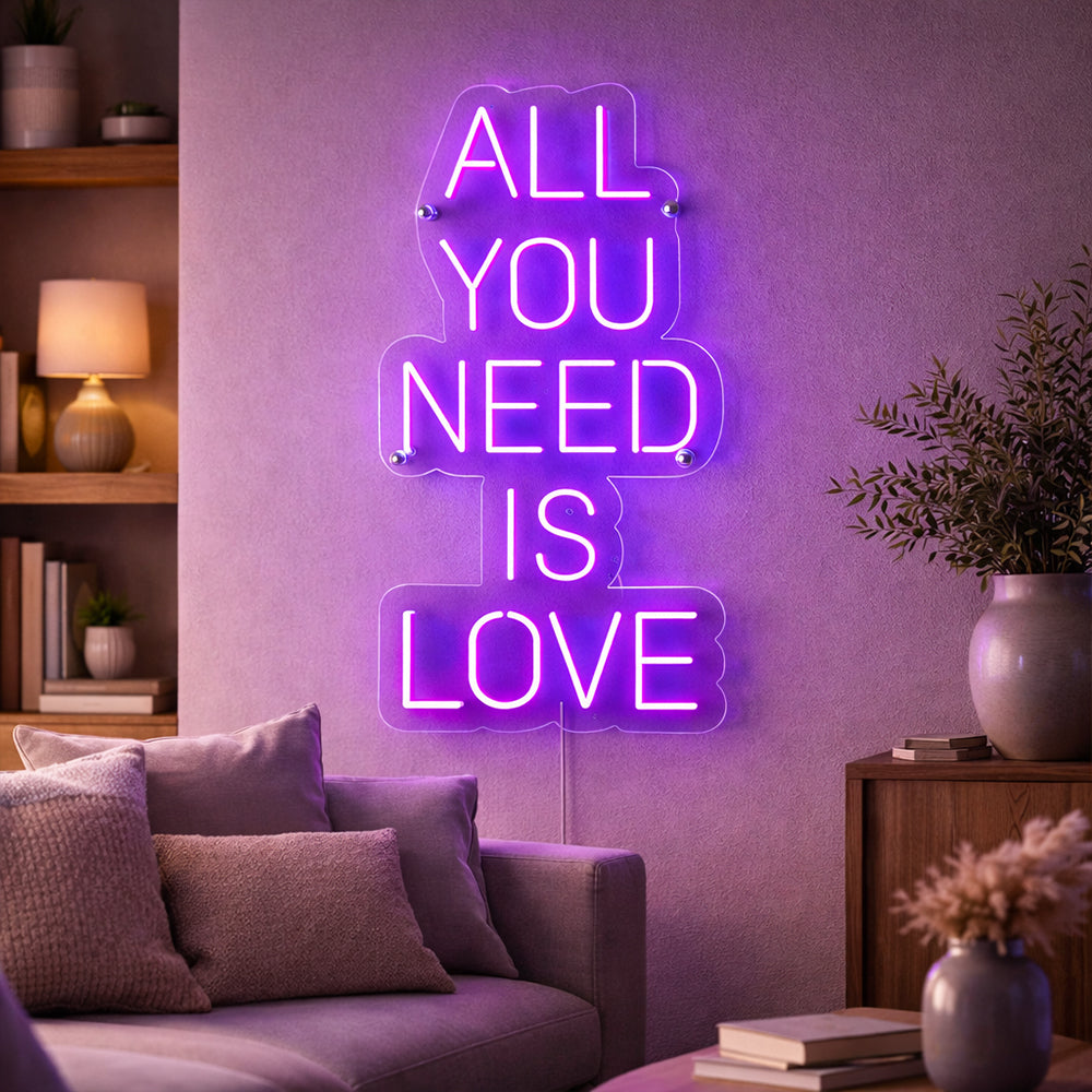 Alt hvad du behøver er kærlighedshætter ledet neonskilt - lavet i London Inspirerende neonskilte