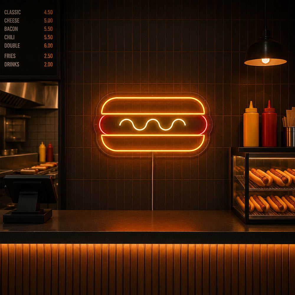 Enseigne néon dirigée par des hot-dogs - Made à Londres Restaurants Food Signons Neon