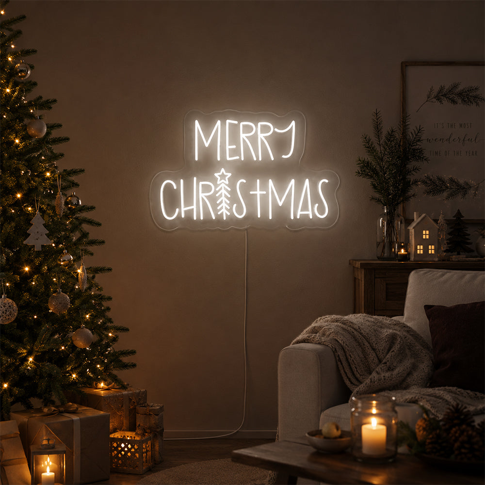 Frohe Tree Weihnachten LED -Neonschild - Made in London Weihnacht Neonzeichen