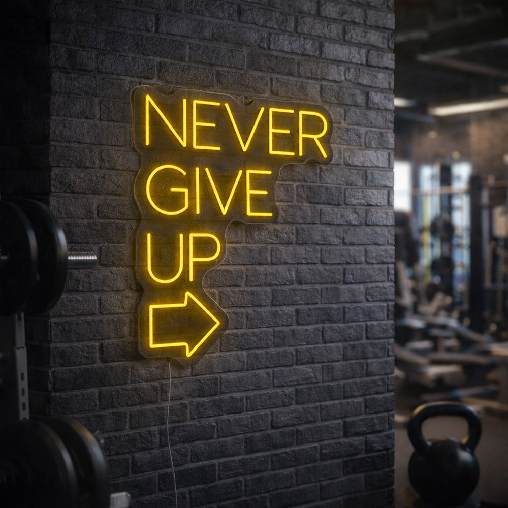Giv aldrig LED -neonskilt - lavet i London Inspirerende neonskilte
