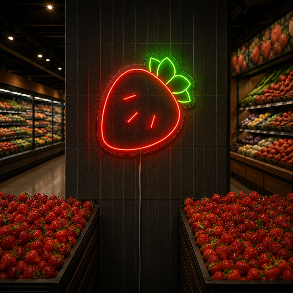 Enseigne au néon LED de fraises - Fabriqué à Londres Restaurants Food Signaux