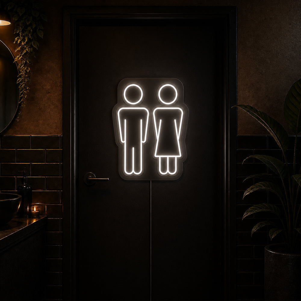 Enseigne néon à la toilette unisexe - Fabriqué dans les signes de néon de salle de bain londoniens