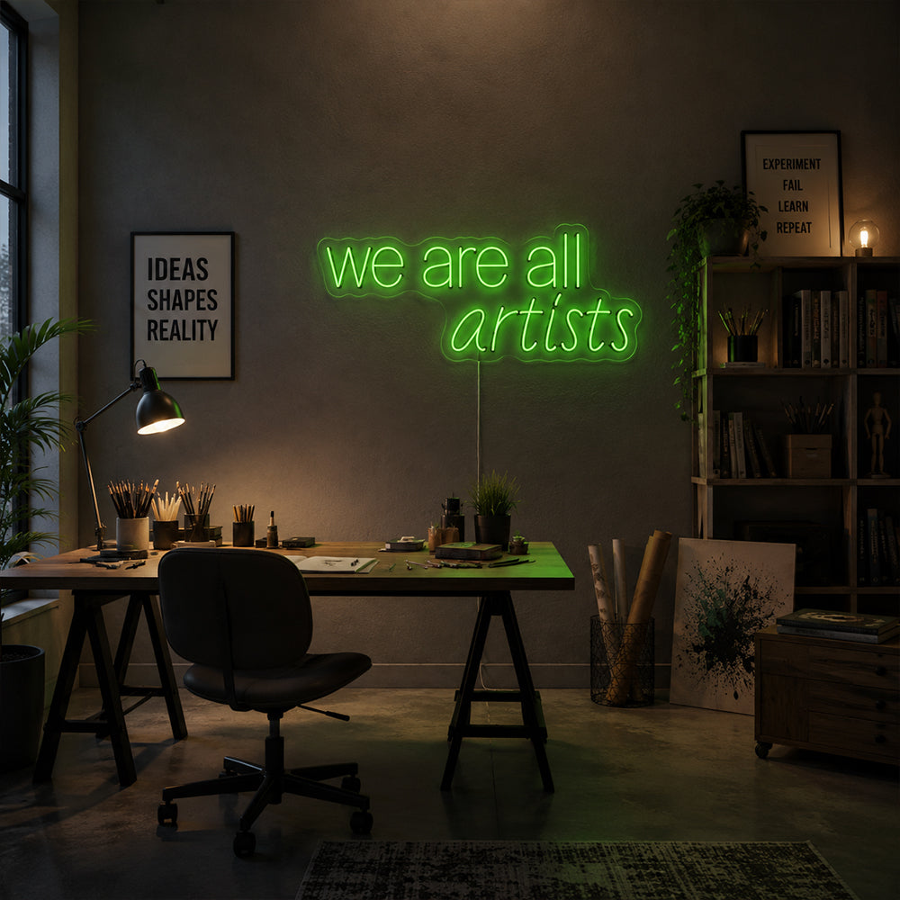Vi er alle kunstnere ført neonskilt - lavet i London Inspirerende neonskilte