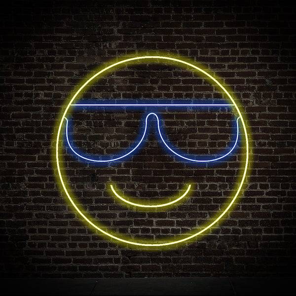 Smiley-Gesicht mit Sonnenbrille, LED-Neonschild – hergestellt in London, Emoji-Neonschilder – Planet Neon