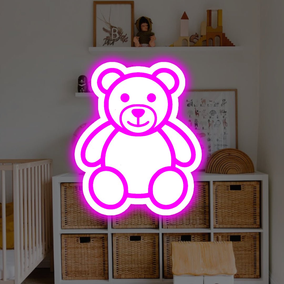 Teddybeer LED-lichtreclame met achtergrondverlichting - Planeet Neon